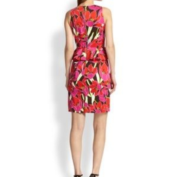 Kate Spade Red and Pink Tropical Floral Peplum Sleeveless Sheath Dress NWOT 4 - Picture 2 of 13